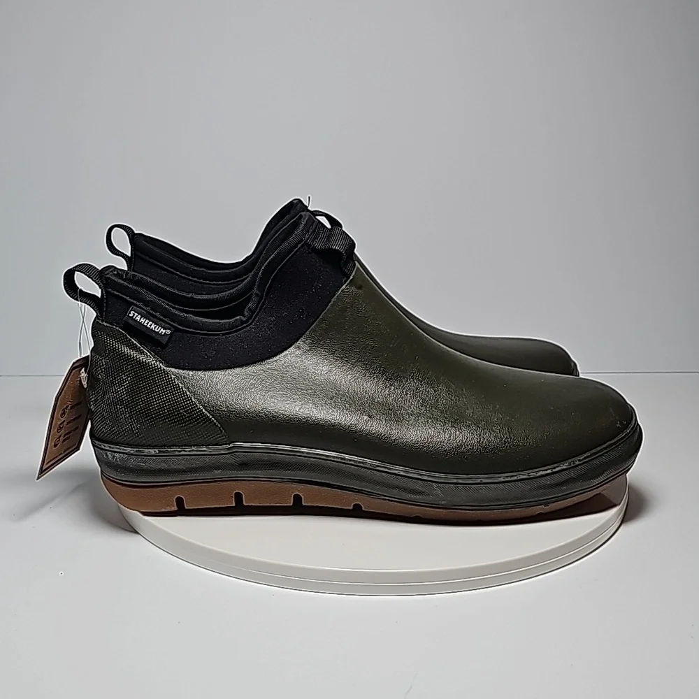 NWT Staheekum Men's Waterproof Neoprene Ankle Rain Boot Olive Green Black 10
